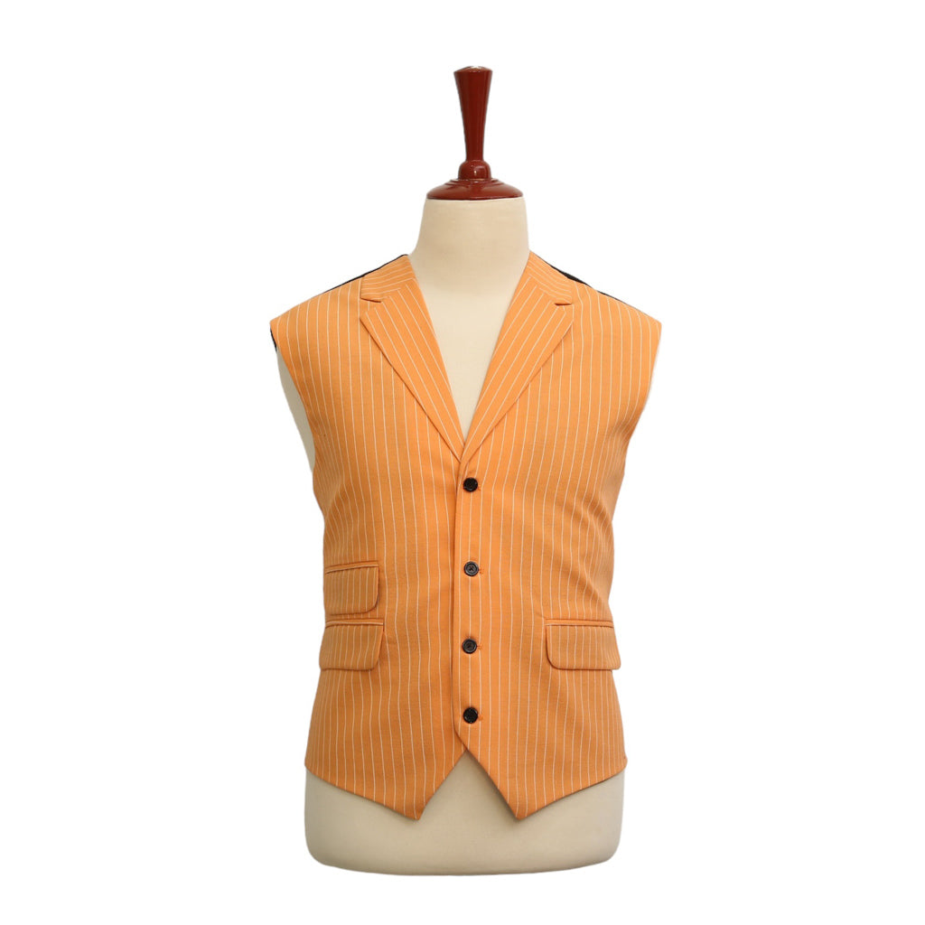 Mens Vest Suit Lapel Orange Striped Cotton Blend Formal Wedding Waistcoat XL 46