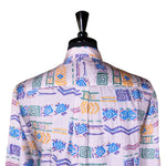 Mens Silk Shirt Button Up Multicolor Geometric Long Sleeve Collared Dress Casual Navajo Aztec Ethnic Tribal Summer Beach Handmade Large