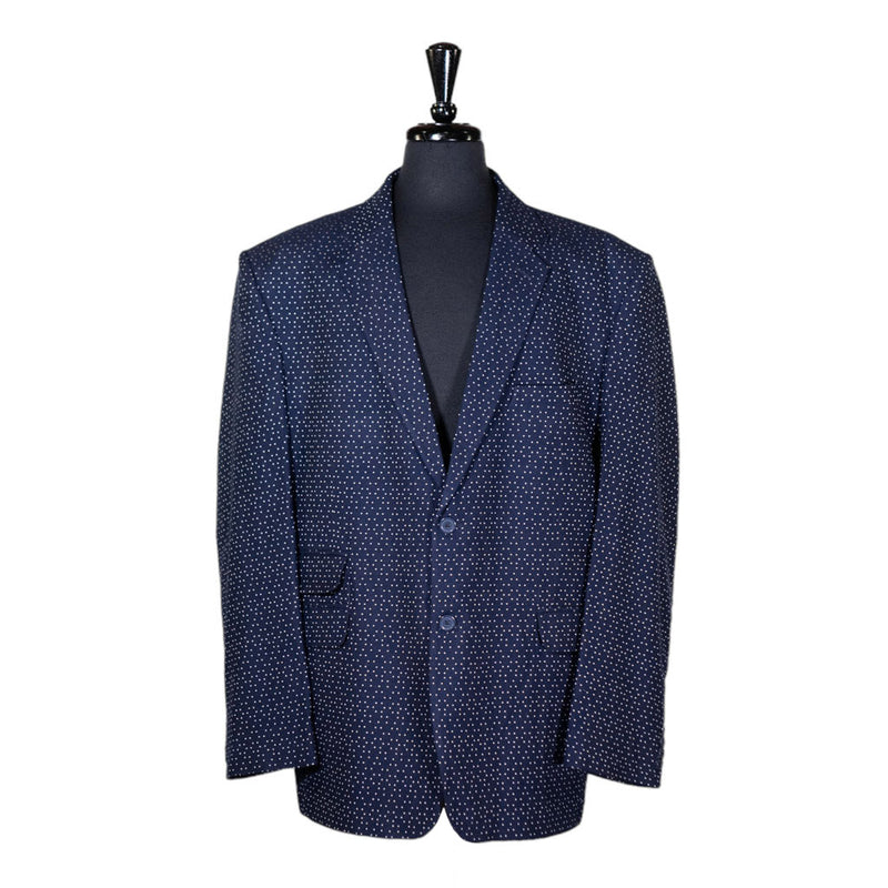 Mens Blazer Blue White Dots Wool Dress Formal Suit Jacket Wedding Sport Coat 48R