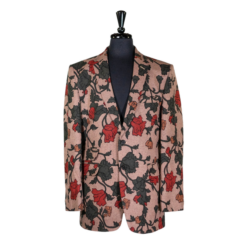 Mens Blazer Beige Red Green Floral Wool Dress Formal 2 Button Jacket Wedding Sport Coat 42R