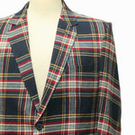 Mens Blazer Blue Red Tartan Plaid Check Wool Handmade Dress Formal Suit Jacket Wedding Sport Coat 44R