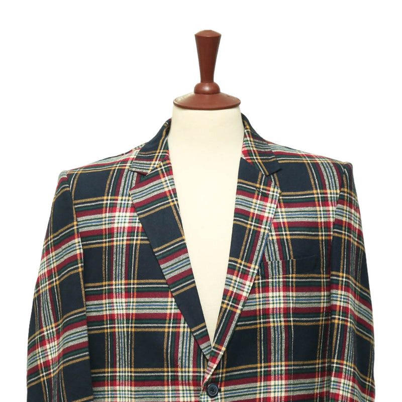 Mens Blazer Blue Red Tartan Plaid Check Wool Handmade Dress Formal Suit Jacket Wedding Sport Coat 44R