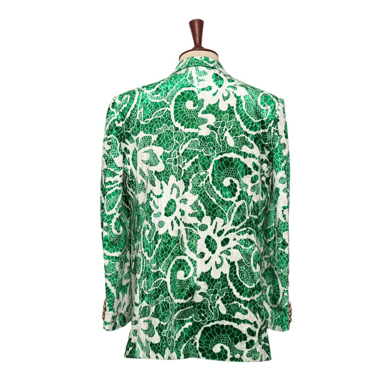 Mens Blazer Green White Floral Abstract Velvet Dress Formal Suit Jacket Wedding Sport Coat 42R