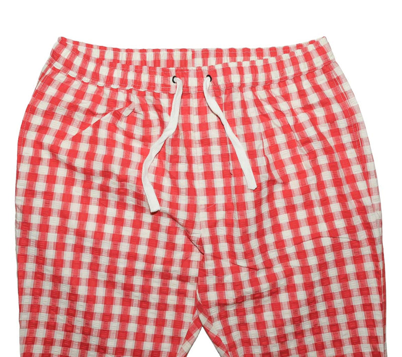 Mens Pants Joggers Red White Plaid Check Cotton Drawstring Loose Harem Casual XL