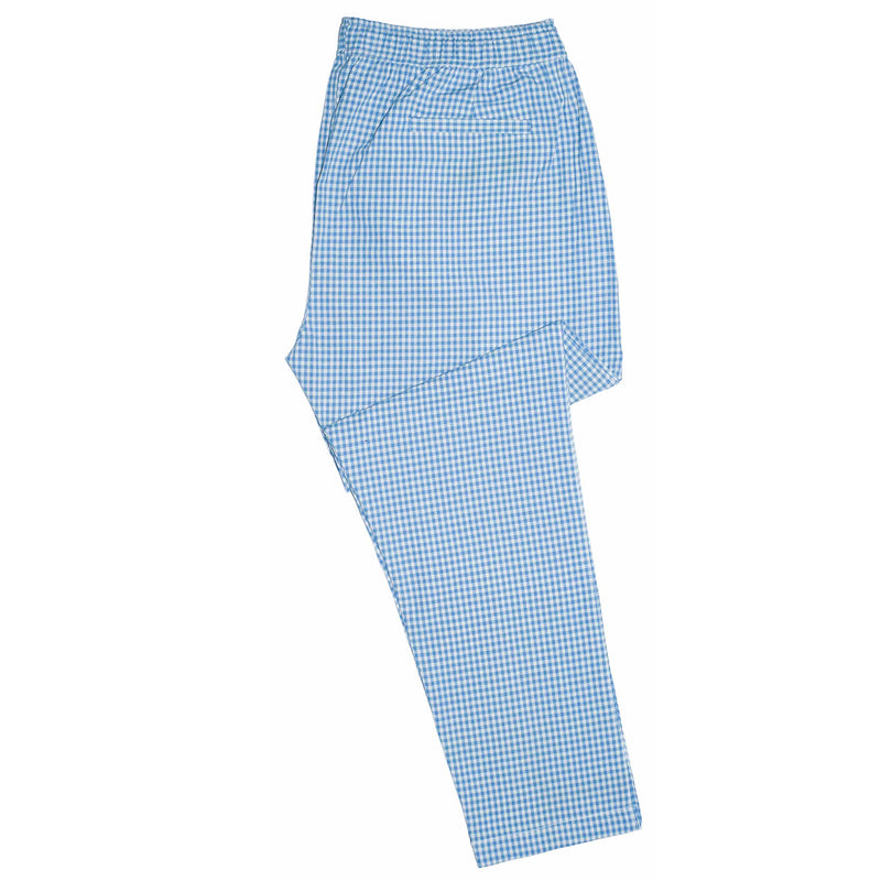 Mens Pants Joggers Blue White Check Elastic Waist Drawstring Loose Casual XL