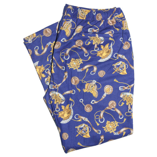 Mens Pants Joggers Blue Gold Baroque Abstract Drawstring Loose Harem Beach XL