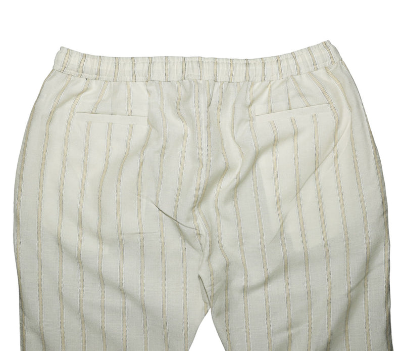 Mens Pants Joggers Beige Striped Elastic Waist Drawstring Loose Harem Casual XL
