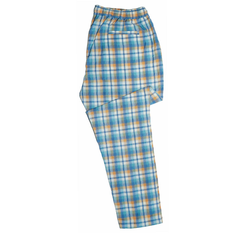 Mens Pants Joggers Blue Orange Plaid Check Drawstring Loose Harem Casual XL