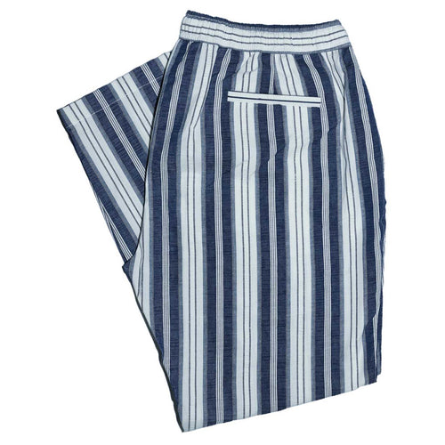 Mens Pants Joggers Navy Blue White Striped Seersucker Drawstring Loose Casual XL