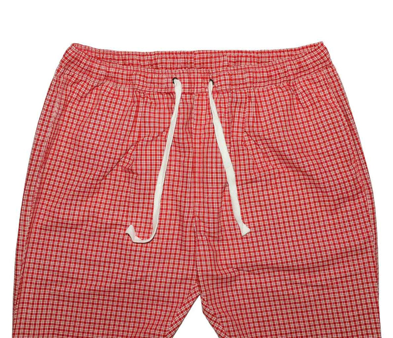 Mens Pants Joggers Red White Plaid Elastic Waist Drawstring Loose Harem Beach XL