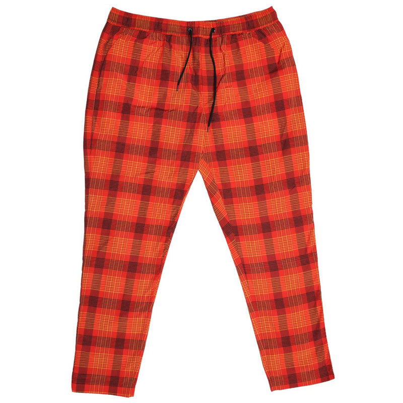 Mens Pants Joggers Red Black Plaid Drawstring Loose Harem Casual Beach Large