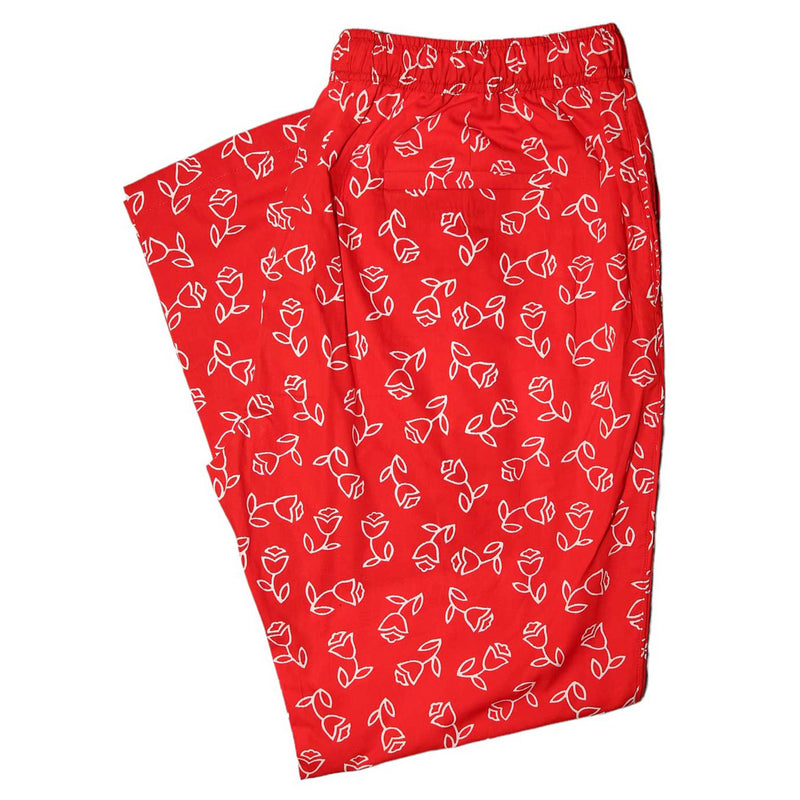 Mens Pants Joggers Red White Floral Drawstring Loose Harem Casual Beach Large