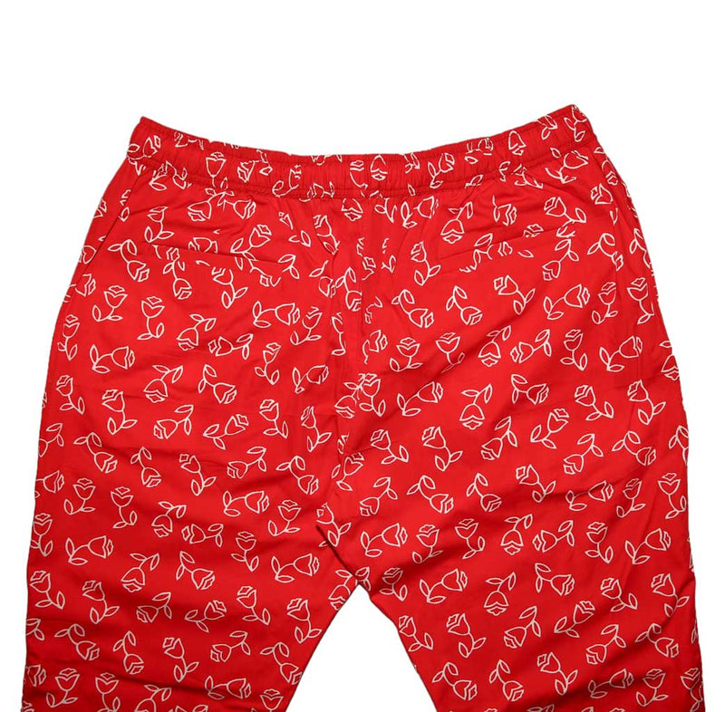 Mens Pants Joggers Red White Floral Drawstring Loose Harem Casual Beach Large