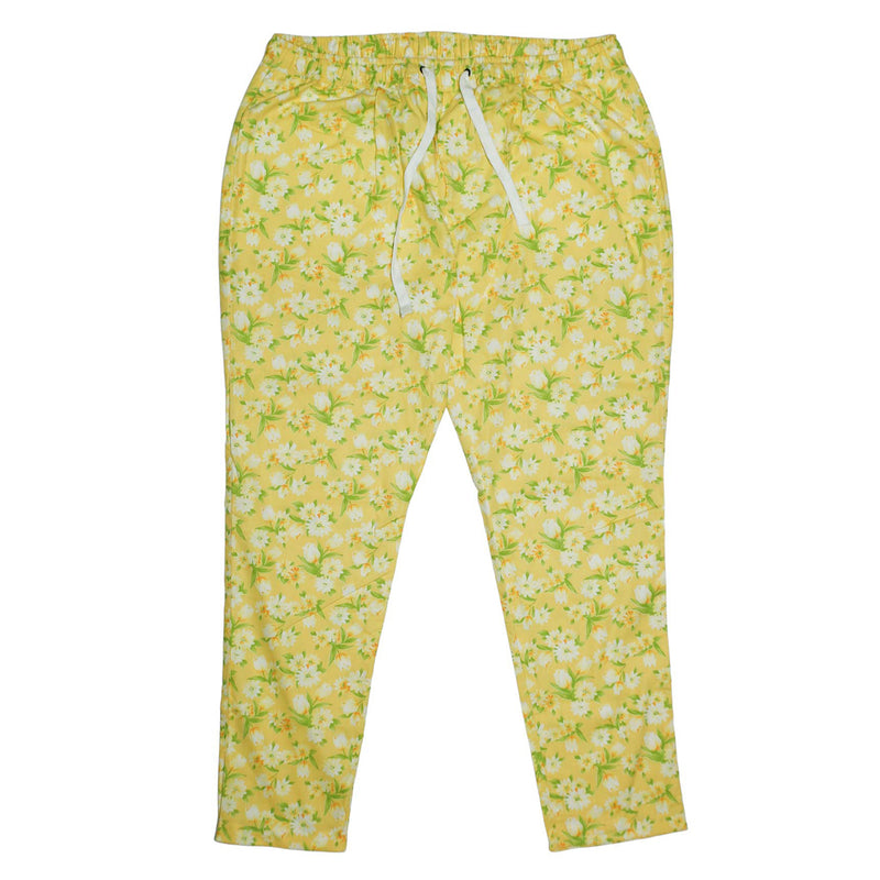 Mens Pants Joggers Yellow Green Floral Drawstring Loose Harem Casual Beach XL