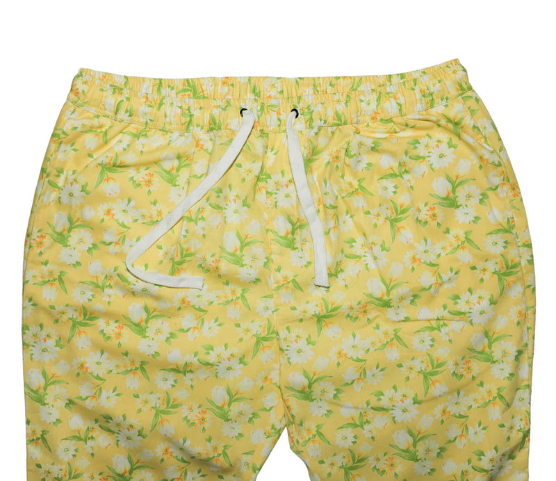 Mens Pants Joggers Yellow Green Floral Drawstring Loose Harem Casual Beach XL