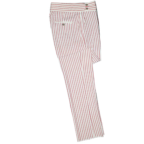 Men's Gurkha Pants Red White Striped Slim High Waist Flat Front Dress Trousers 34