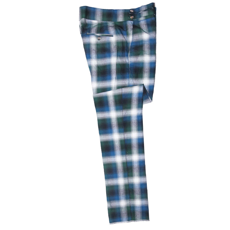 Mens Gurkha Pants Blue White Green Plaid Check Wool Slim Straight Flat Front 34