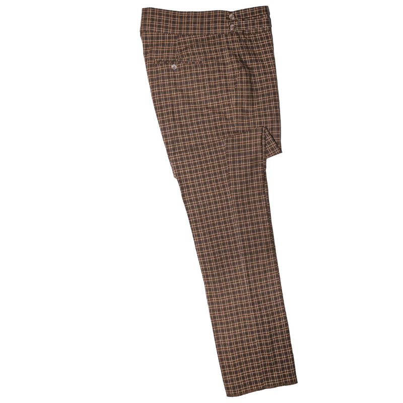 Mens Gurkha Pants Brown Plaid Cotton Slim Straight High Waist Flat Front 34