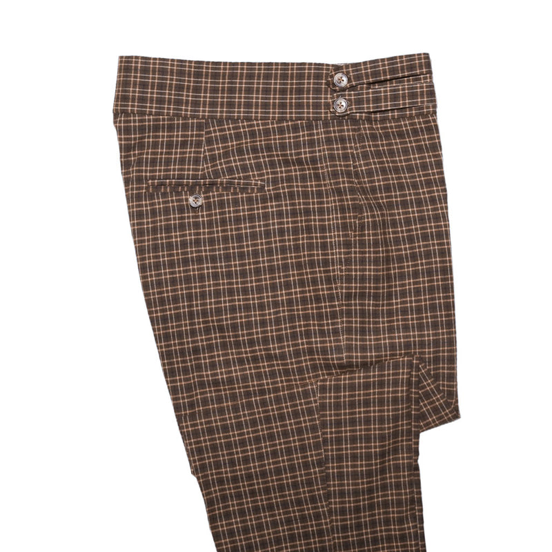 Mens Gurkha Pants Brown Plaid Cotton Slim Straight High Waist Flat Front 34