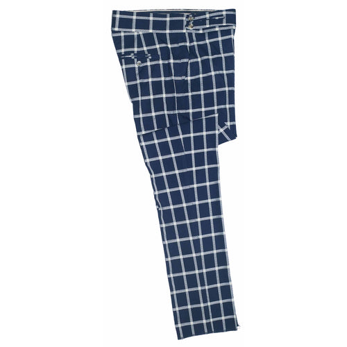 Mens Gurkha Pants Blue White Check Wool Slim Straight High Waist Flat Front 34