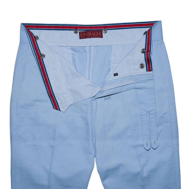 Mens Gurkha Pants Light Blue Textured Slim Straight High Waist Flat Front 34