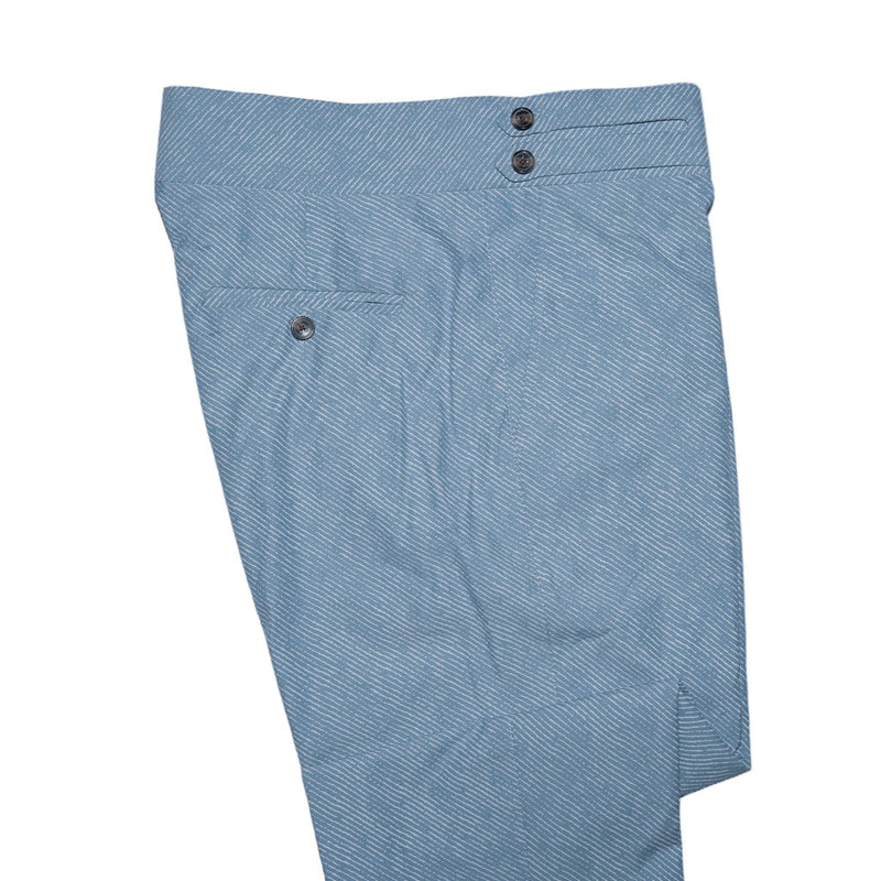 Mens Gurkha Pants Blue White Striped Cotton High Waist Flat Front Trousers 34