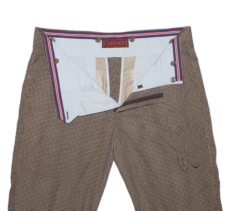 Mens Gurkha Pants Brown Check Corduroy Slim Straight High Waist Flat Front 34