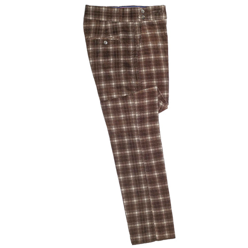 Mens Gurkha Pants Brown Plaid Corduroy Slim Straight High Waist Flat Front 34