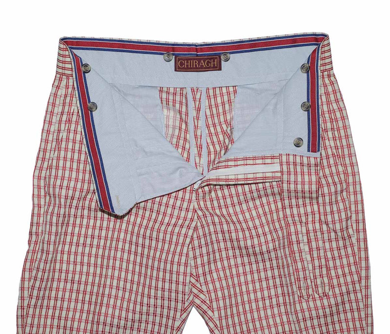 Mens Gurkha Pants Red White Plaid Check Slim Straight High Waist Flat Front 34