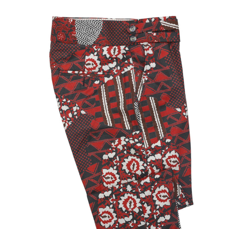 Mens Gurkha Pants Red Black Geometric Abstract Slim High Waist Flat Front 32