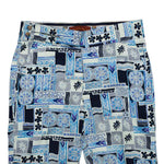 Mens Gurkha Pants Blue Geometric Abstract Slim Straight High Waist Flat Front 32