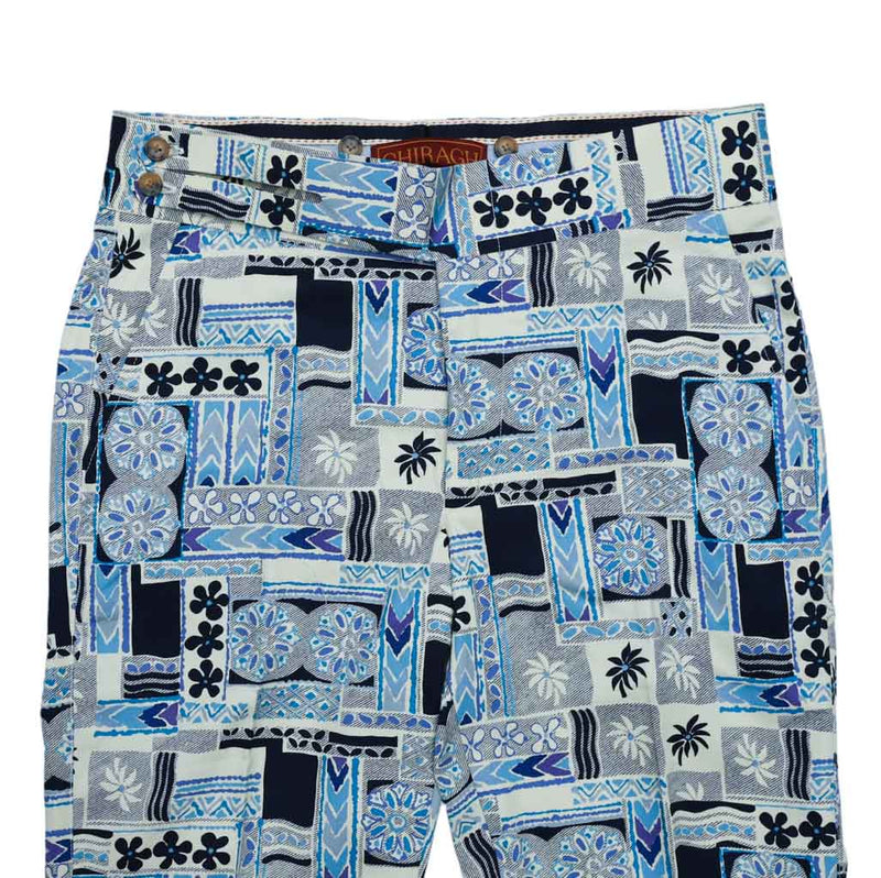 Mens Gurkha Pants Blue Geometric Abstract Slim Straight High Waist Flat Front 32