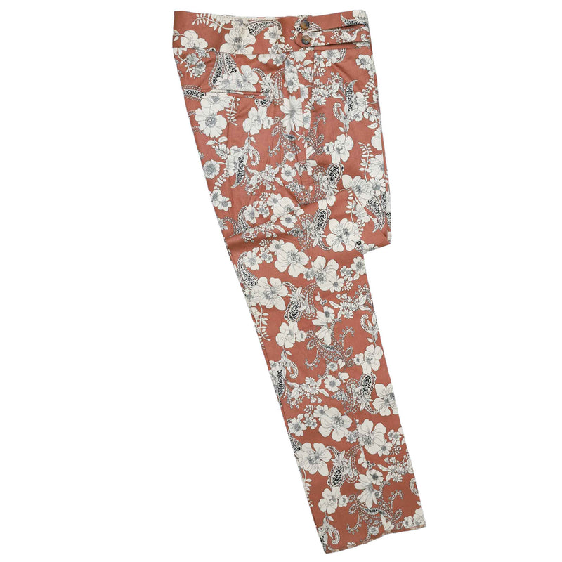 Mens Gurkha Pants Clay Brown Beige Floral Slim Straight High Waist Flat Front 32