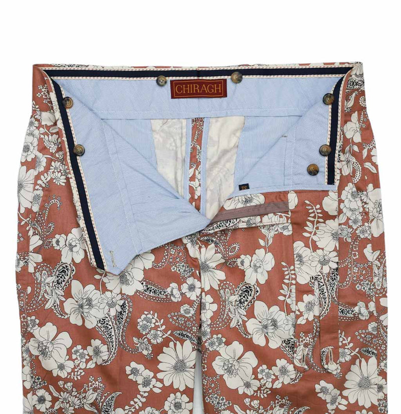 Mens Gurkha Pants Clay Brown Beige Floral Slim Straight High Waist Flat Front 32