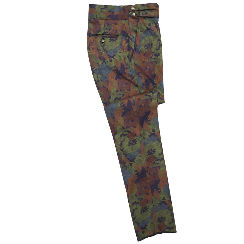 Mens Gurkha Pants Brown Green Floral Wool Slim Straight High Waist Flat Front 32