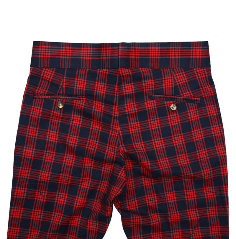 Mens Gurkha Pants Red Blue Plaid Check Slim High Waist Flat Front Trousers 32