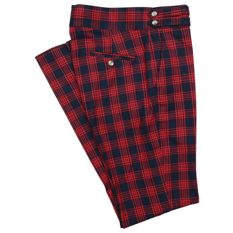 Mens Gurkha Pants Red Blue Plaid Check Slim High Waist Flat Front Trousers 32