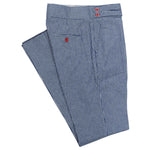 Mens Gurkha Pants Blue White Striped Cotton Slim High Waist Dress Trousers 32