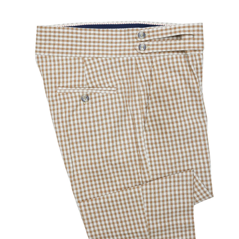 Mens Gurkha Pants Beige Check Plaid Slim High Waist Flat Front Chino Trousers 32