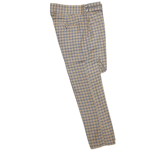 Mens Gurkha Pants Beige Blue Plaid Check Wool Slim High Waist Flat Front 32