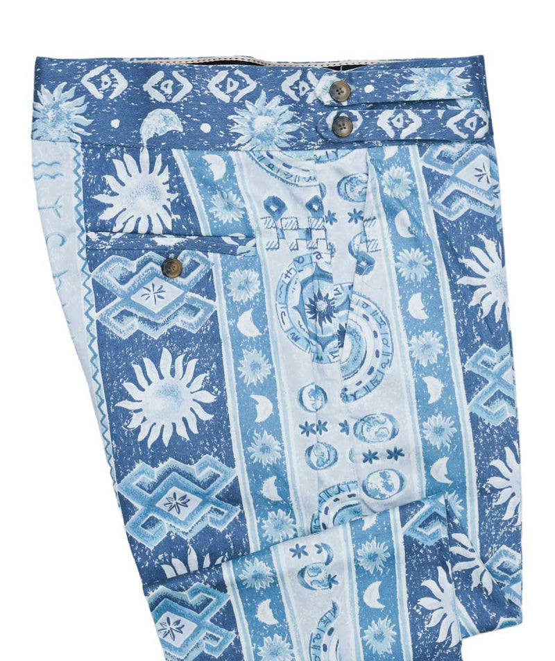 Mens Gurkha Pants Blue Navajo Aztec Ethnic Slim High Waist Chino Trousers 32