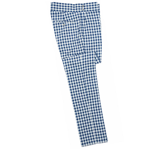 Mens Gurkha Pants Blue Beige Check Plaid Slim High Waist Flat Front Trousers 32