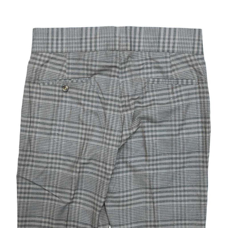 Mens Gurkha Pants Gray Plaid Check Slim High Waist Flat Front Dress Trousers 32