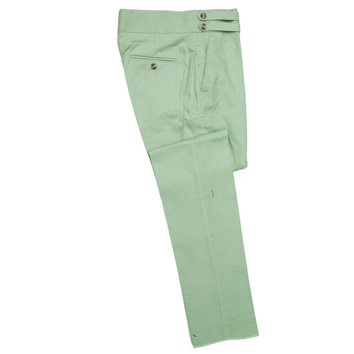 Mens Gurkha Pants Green Cotton Slim Straight High Waist Flat Front Trousers 32