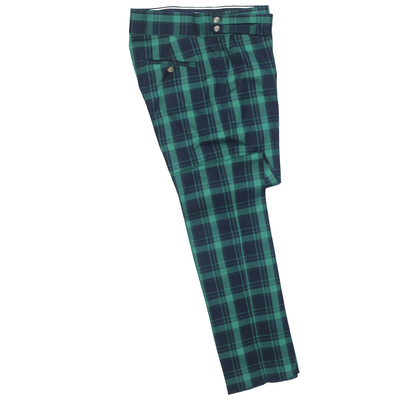 Mens Gurkha Pants Blue Green Plaid Wool Slim Straight High Waist Flat Front 32