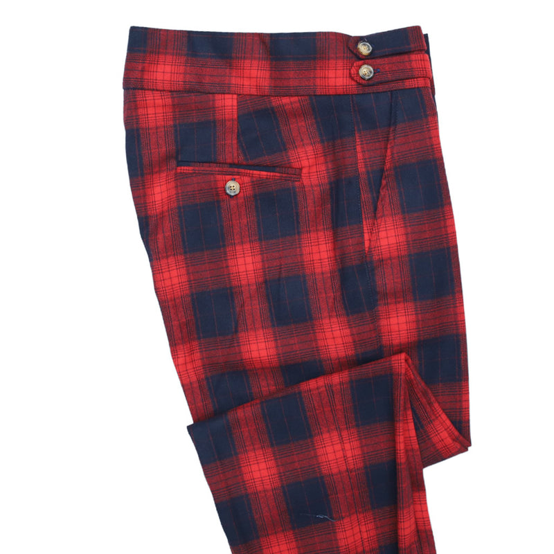 Mens Gurkha Pants Red Blue Plaid Wool Handmade Slim High Waist Dress Trousers 32