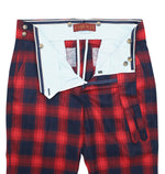 Mens Gurkha Pants Red Blue Plaid Wool Handmade Slim High Waist Dress Trousers 32