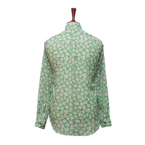 Mens Shirt Button Up Green White Floral Linen Blend Hawaiian Beach Casual Medium