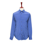 Mens Silk Shirt Button Up Blue Polka Dot Designer Dress Casual Beach Medium