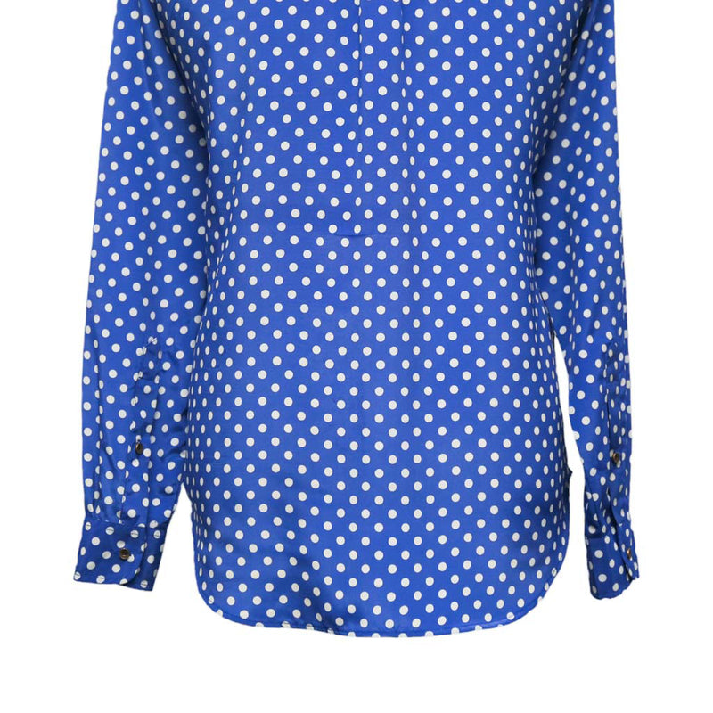 Mens Silk Shirt Button Up Blue Polka Dot Designer Dress Casual Beach Medium